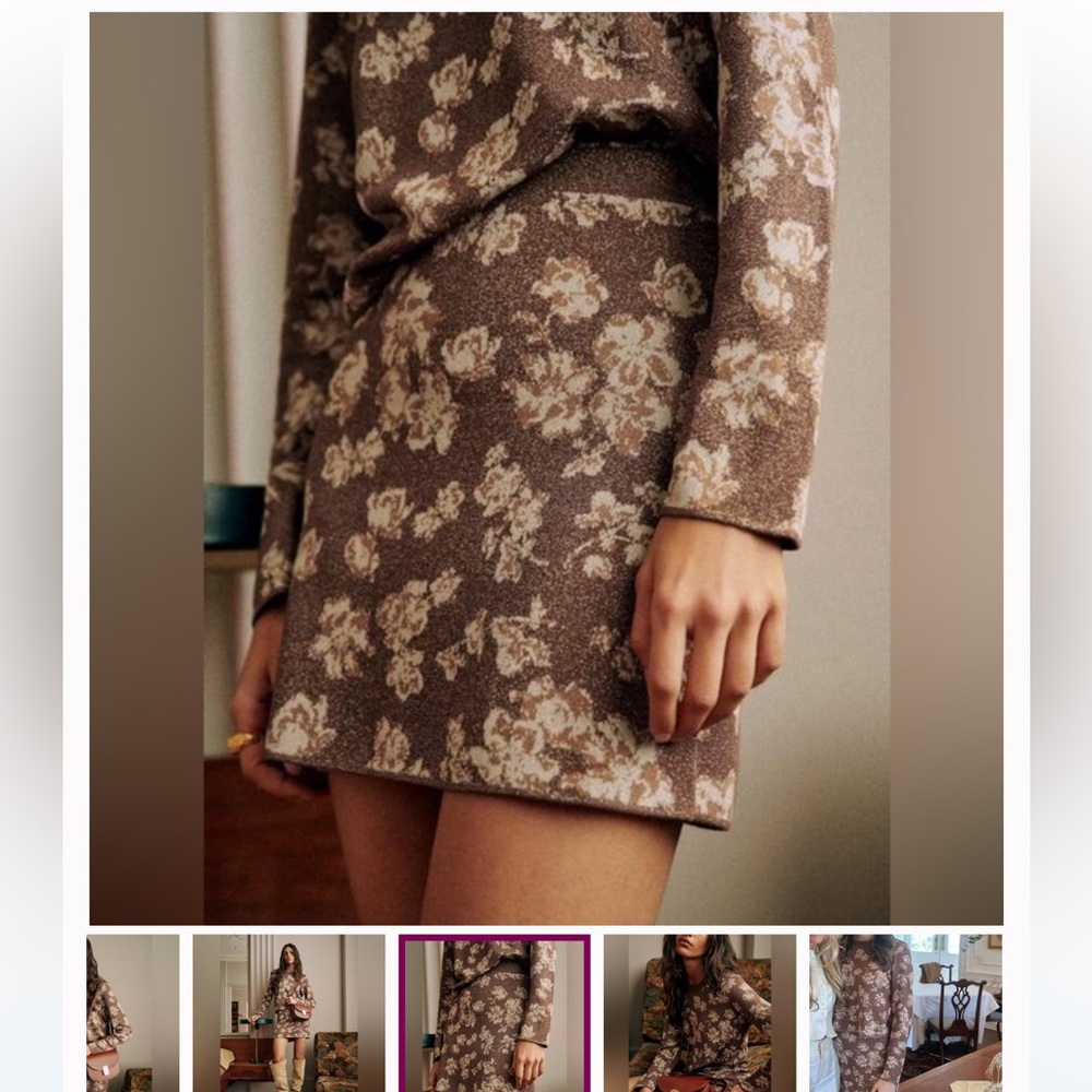 Sézane Anita Skirt – Jacquard Floral, Brown – Size S (NWT)